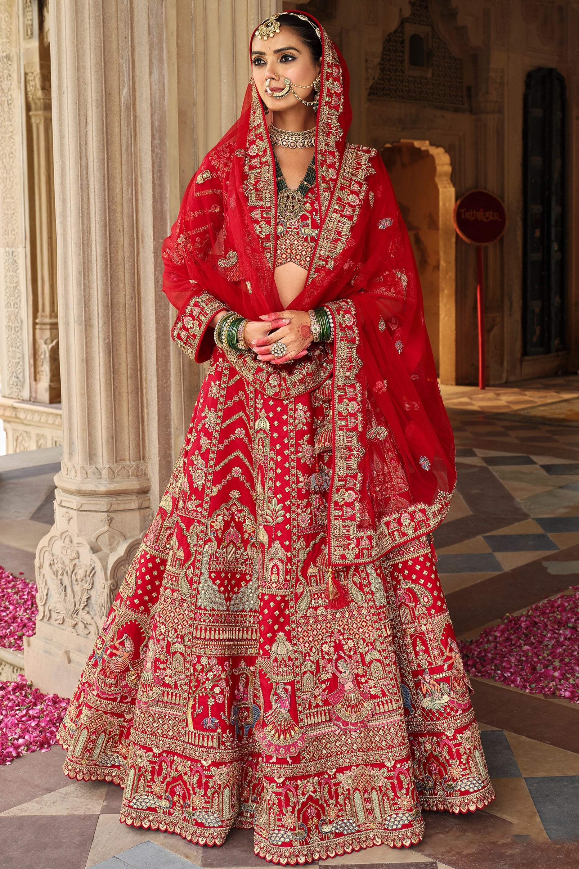 Deep Red Semi-Stitched Embroidered Silk Lehenga-SAR10535_4_SareeButa.com