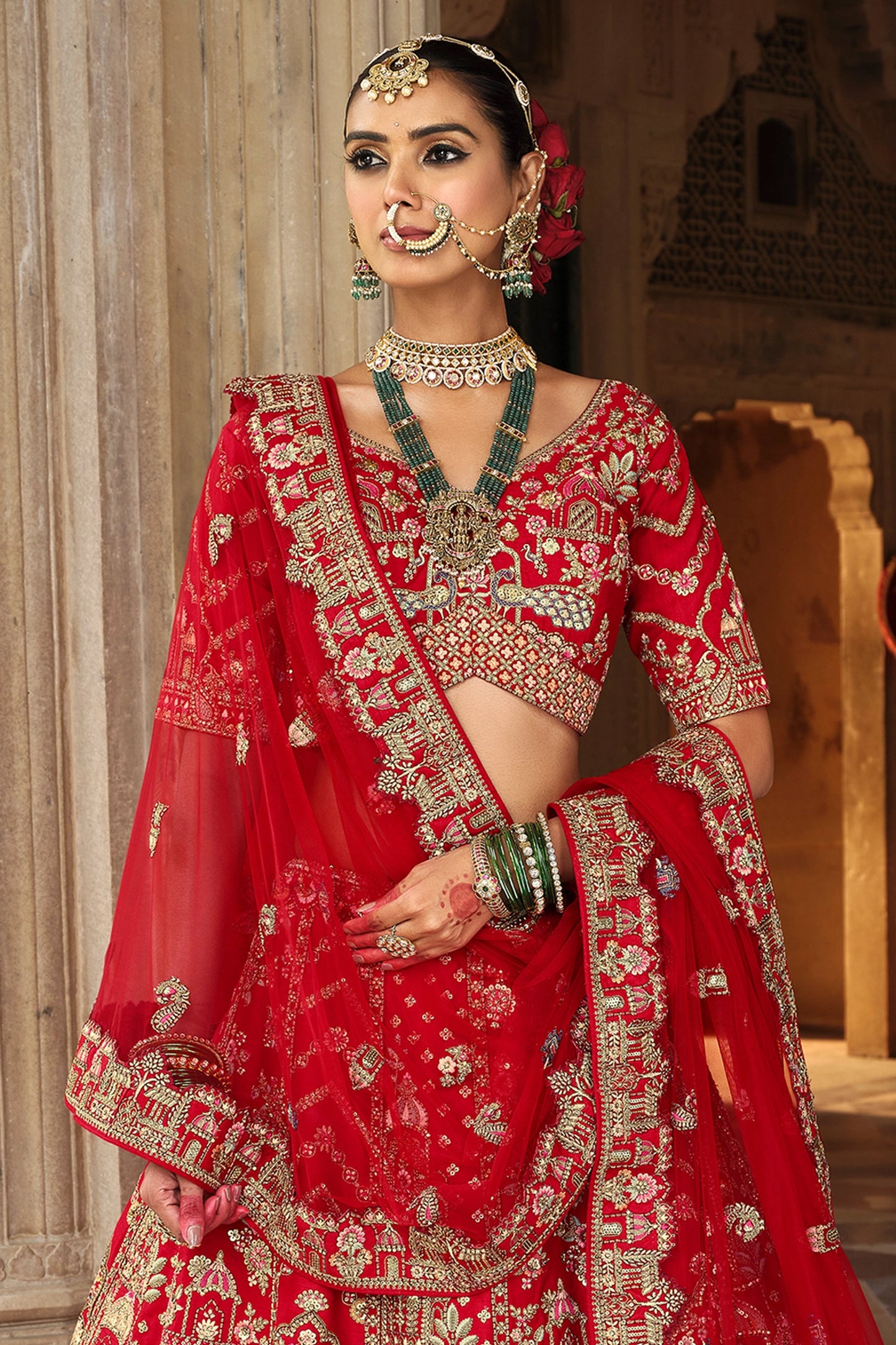 Deep Red Semi-Stitched Embroidered Silk Lehenga-SAR10535_5_SareeButa.com