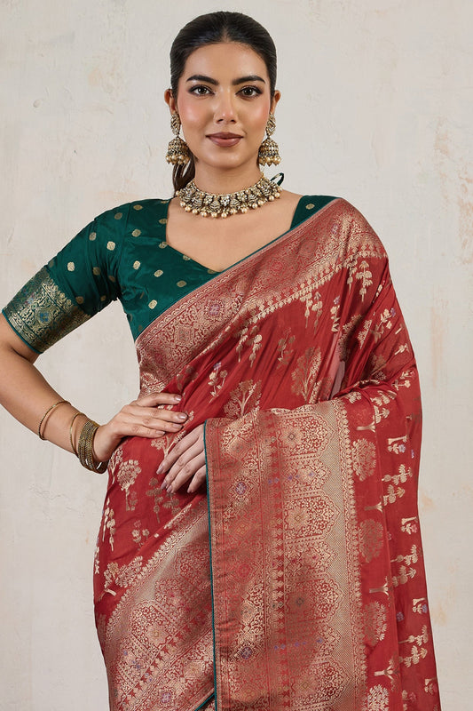 Deep Red Woven Soft Silk Saree-SAR10545_2_SareeButa.com