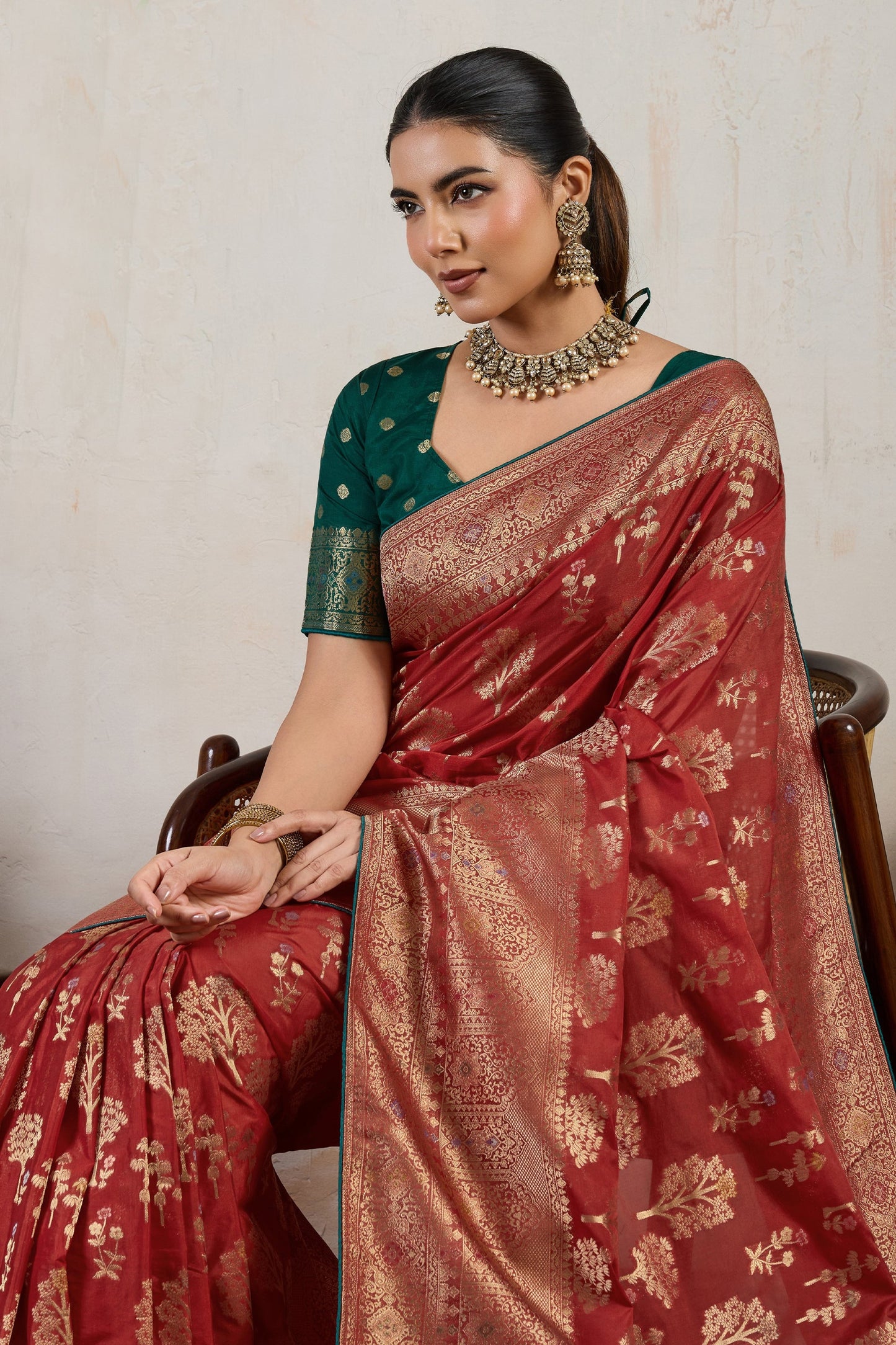 Deep Red Woven Soft Silk Saree-SAR10545_3_SareeButa.com