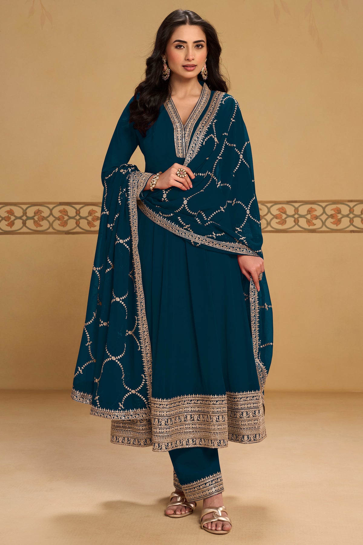 Deep Teal Readymade Georgette Anarkali Suit-SAR13382_1_SareeButa.com