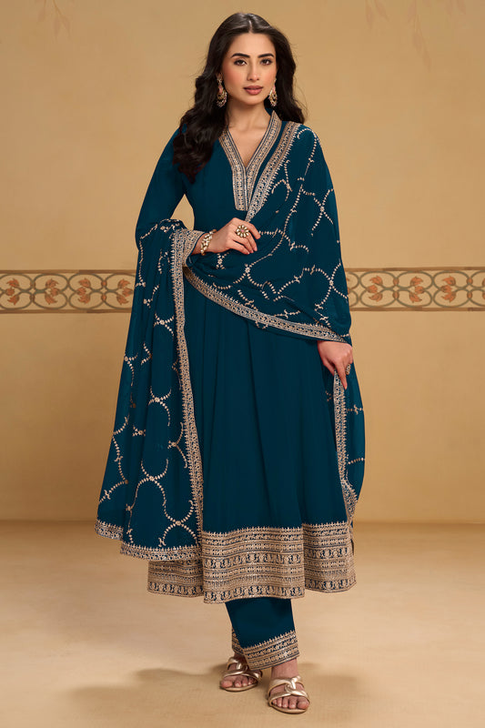 Deep Teal Readymade Georgette Anarkali Suit-SAR13382_1_SareeButa.com