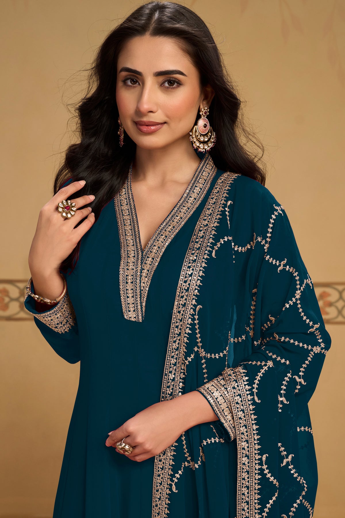 Deep Teal Readymade Georgette Anarkali Suit-SAR13382_2_SareeButa.com