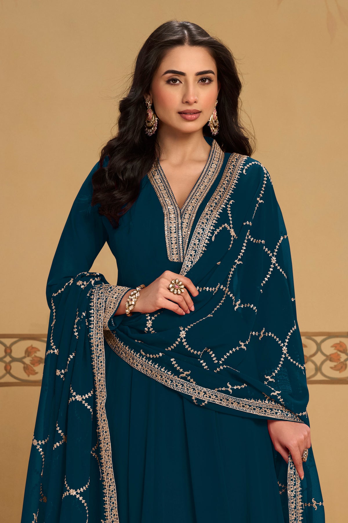 Deep Teal Readymade Georgette Anarkali Suit-SAR13382_3_SareeButa.com