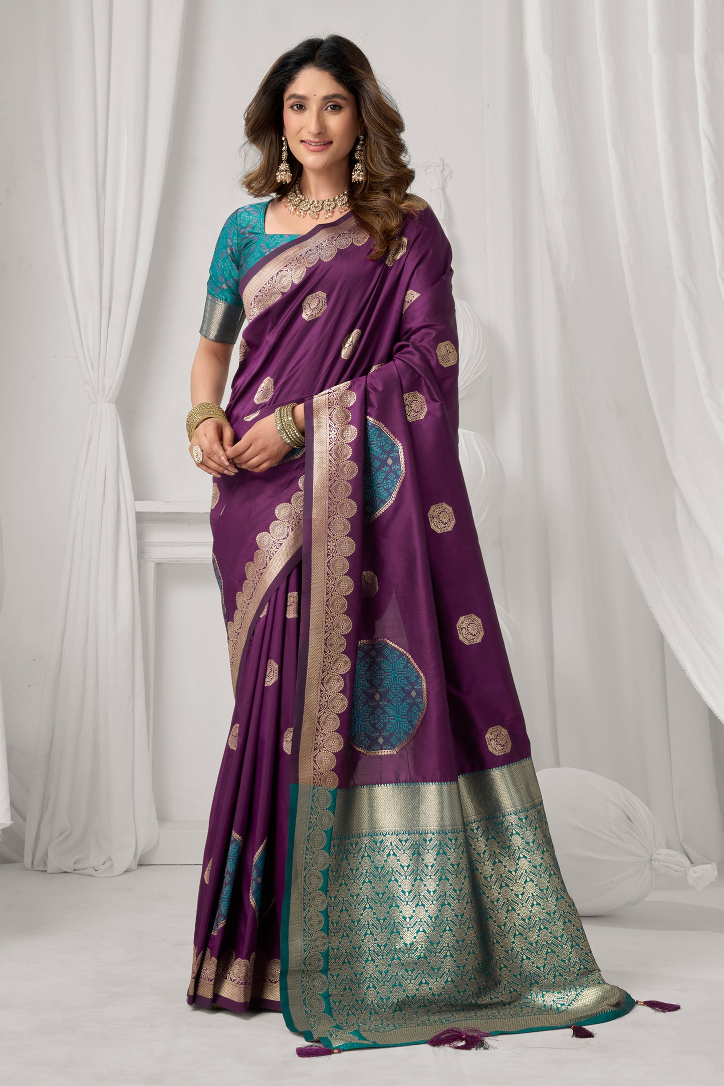 Deep Violet Woven Silk Saree-SAR12674_1_SareeButa.com