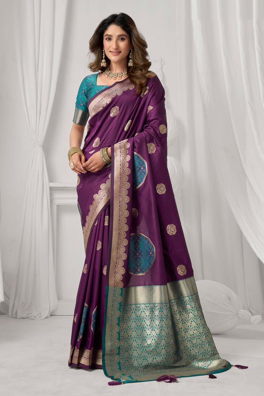 Deep Violet Woven Silk Saree-SAR12674_1_SareeButa.com