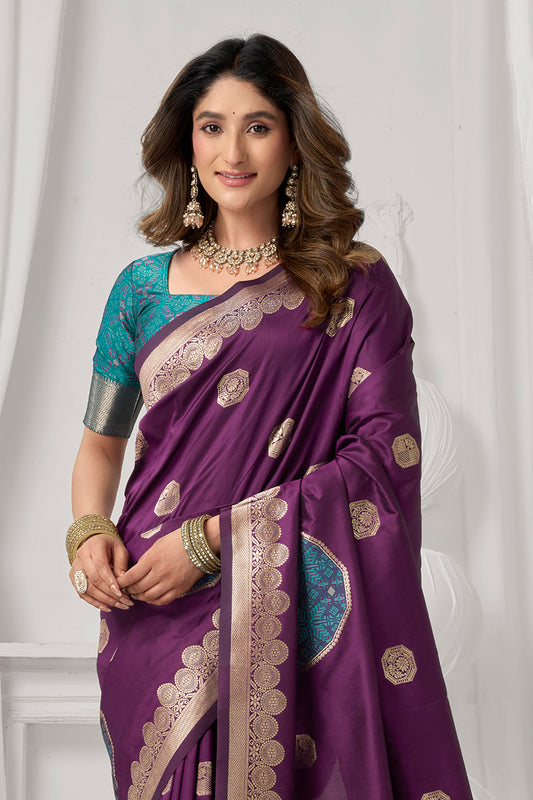 Deep Violet Woven Silk Saree-SAR12674_2_SareeButa.com