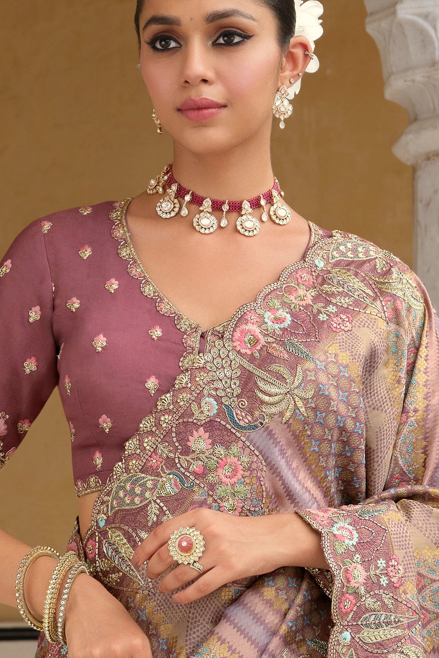 Dusky Mauve Embroidered Silk Saree-SAR11387_2_SareeButa.com