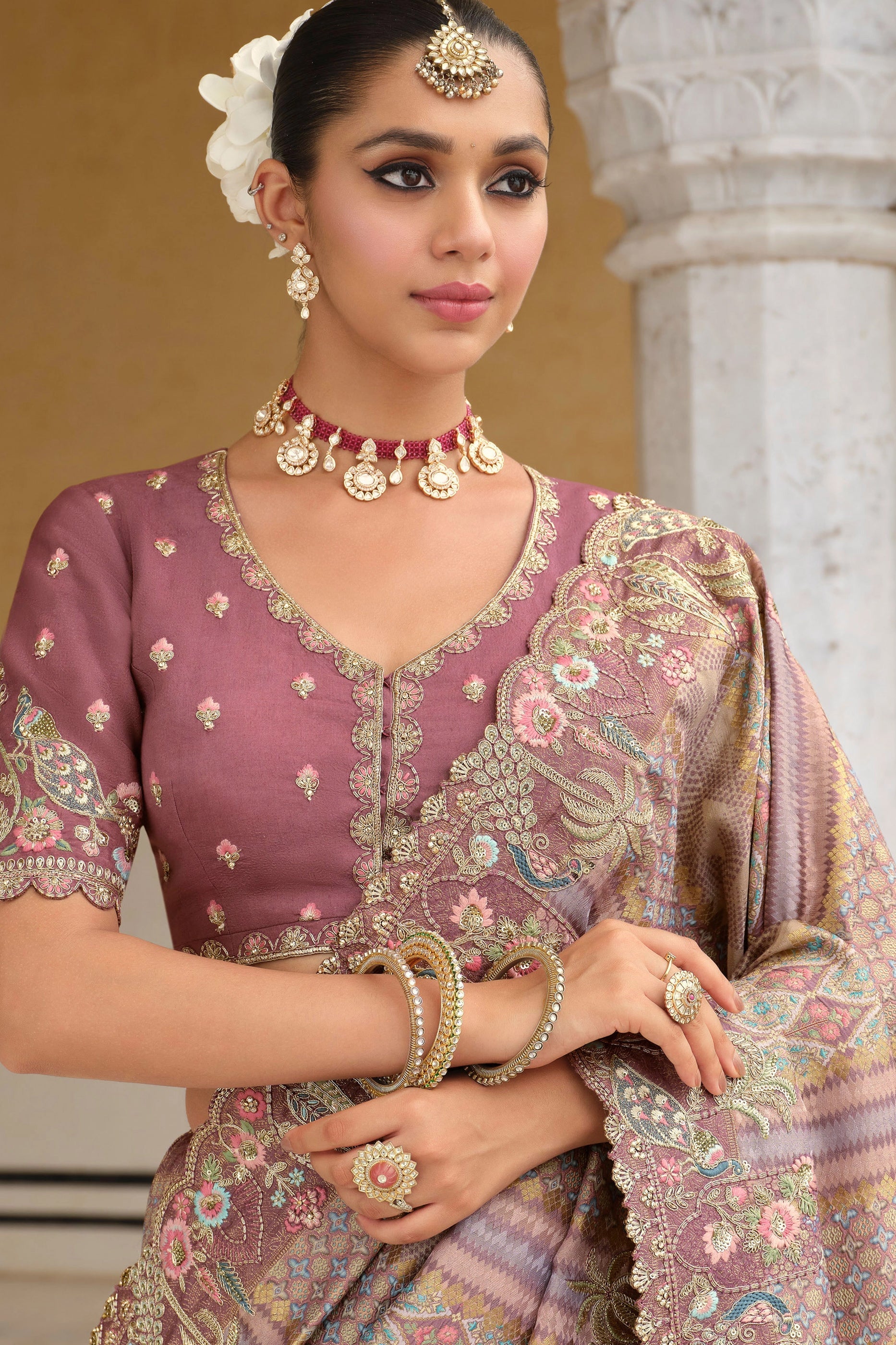 Dusky Mauve Embroidered Silk Saree-SAR11387_3_SareeButa.com