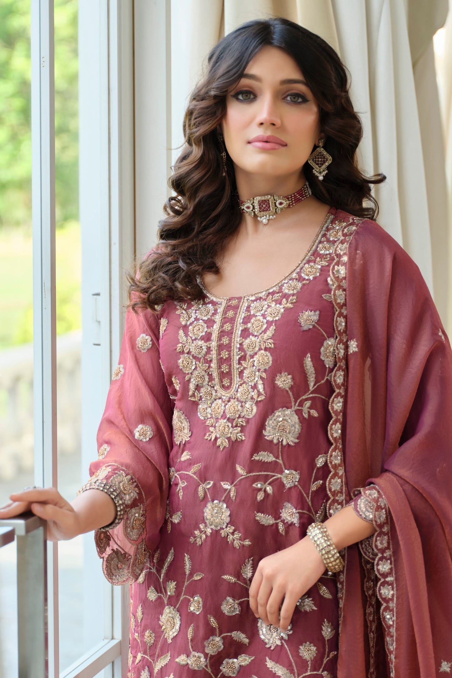 Dusky Pink Readymade Embroidered Moss Silk Suit-SAR12175_2_SareeButa.com