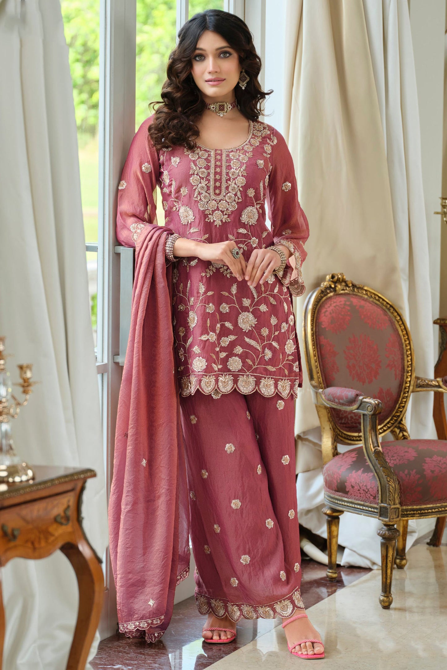 Dusky Pink Readymade Embroidered Moss Silk Suit-SAR12175_4_SareeButa.com