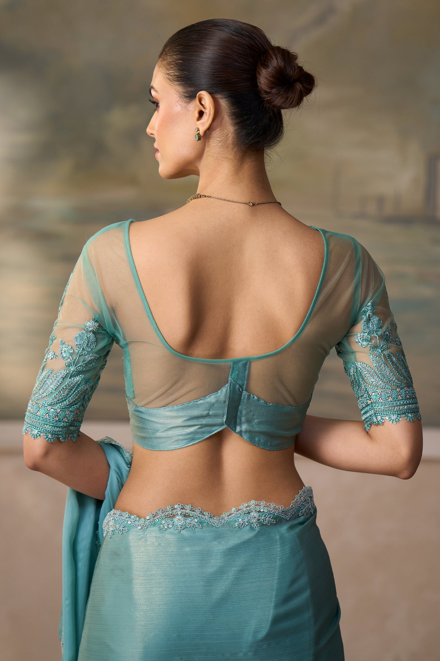Dusty Green Embroidered Chiffon Saree-SAR13176_4_SareeButa.com