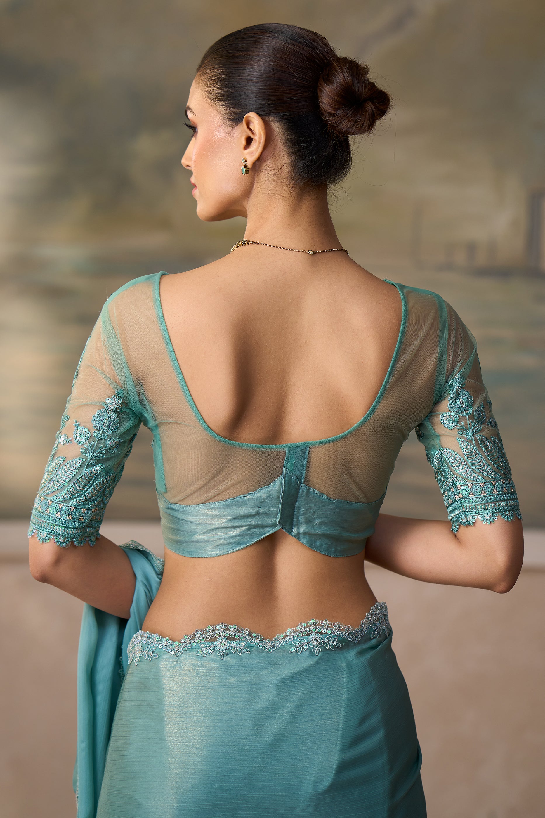 Dusty Green Embroidered Chiffon Saree-SAR13176_4_SareeButa.com