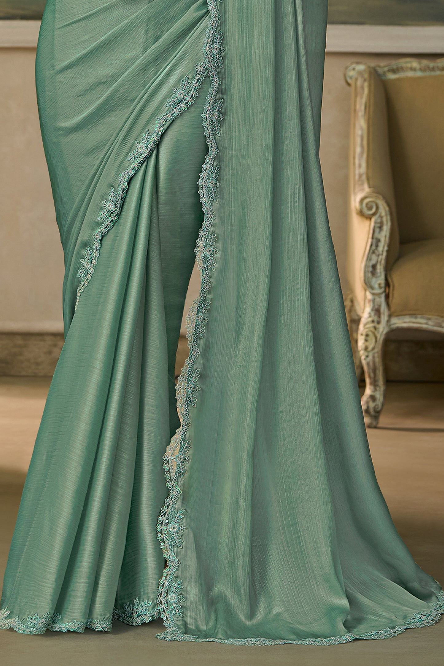 Dusty Green Embroidered Chiffon Saree-SAR13176_6_SareeButa.com