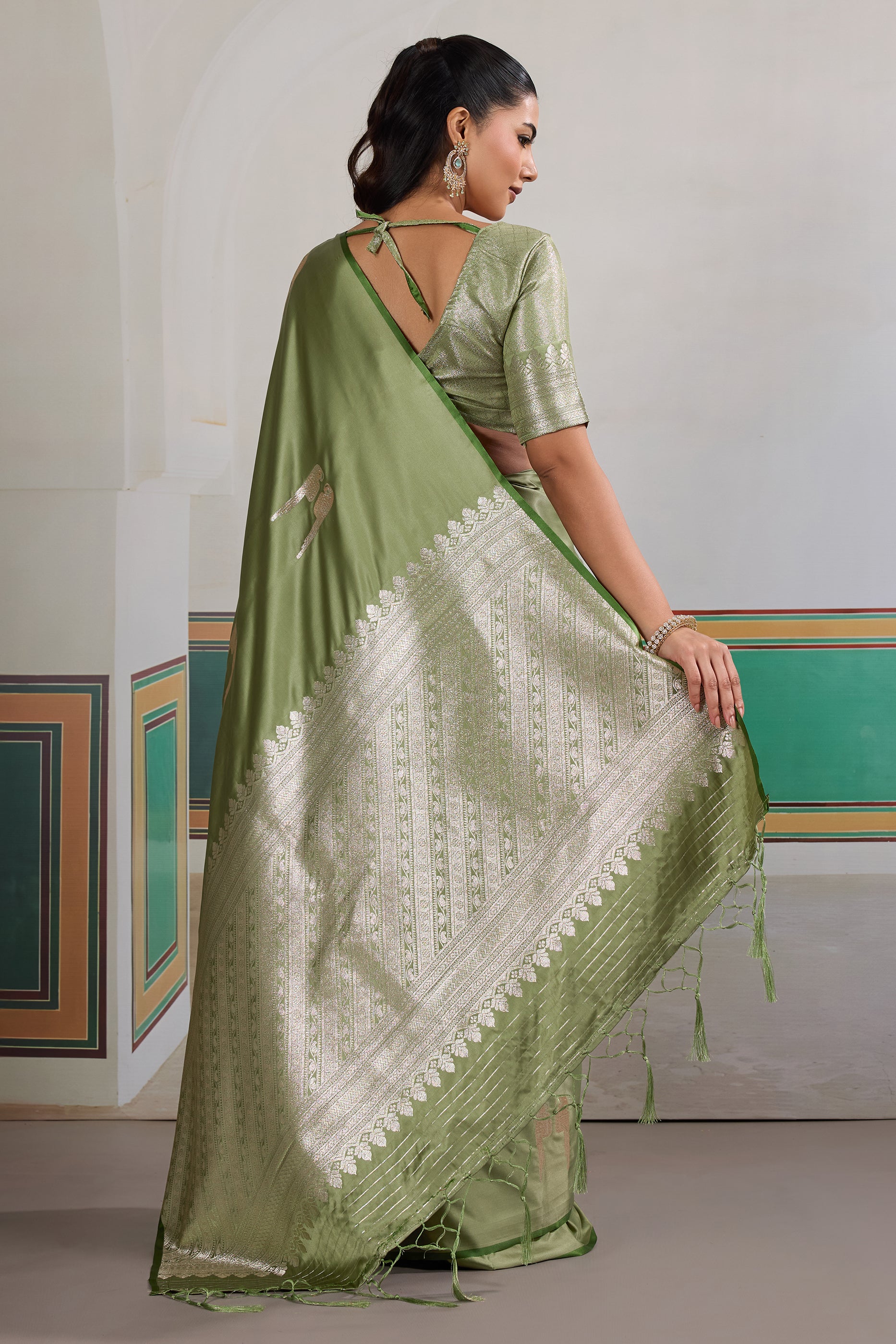 Dusty Green Woven Satin Saree-SAR12291_4_SareeButa.com