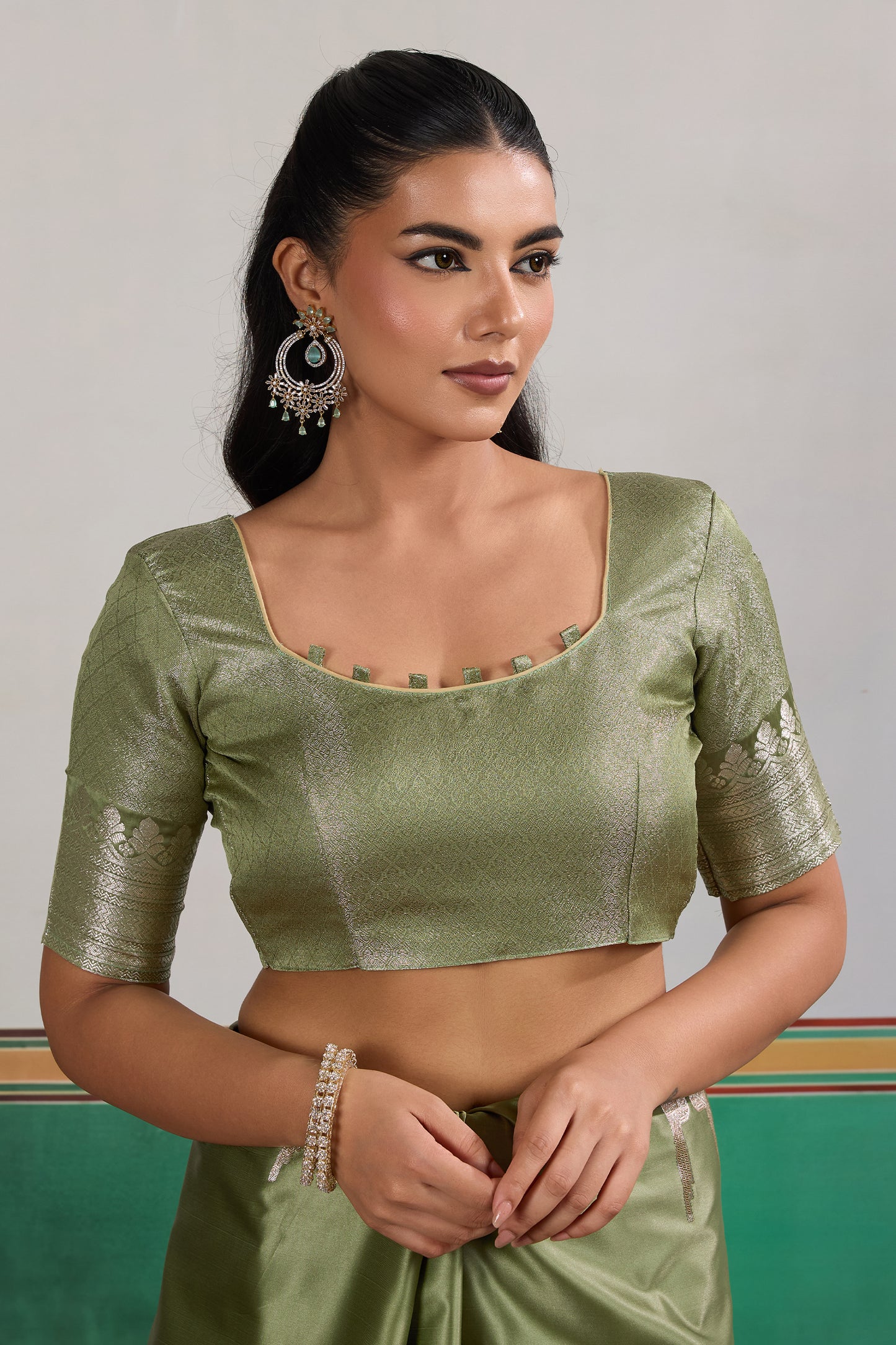 Dusty Green Woven Satin Saree-SAR12291_5_SareeButa.com