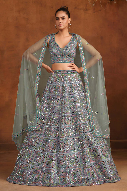 Dusty Grey Embroidered Semi-Stitched Net Lehenga-SAR10342_1_SareeButa.com