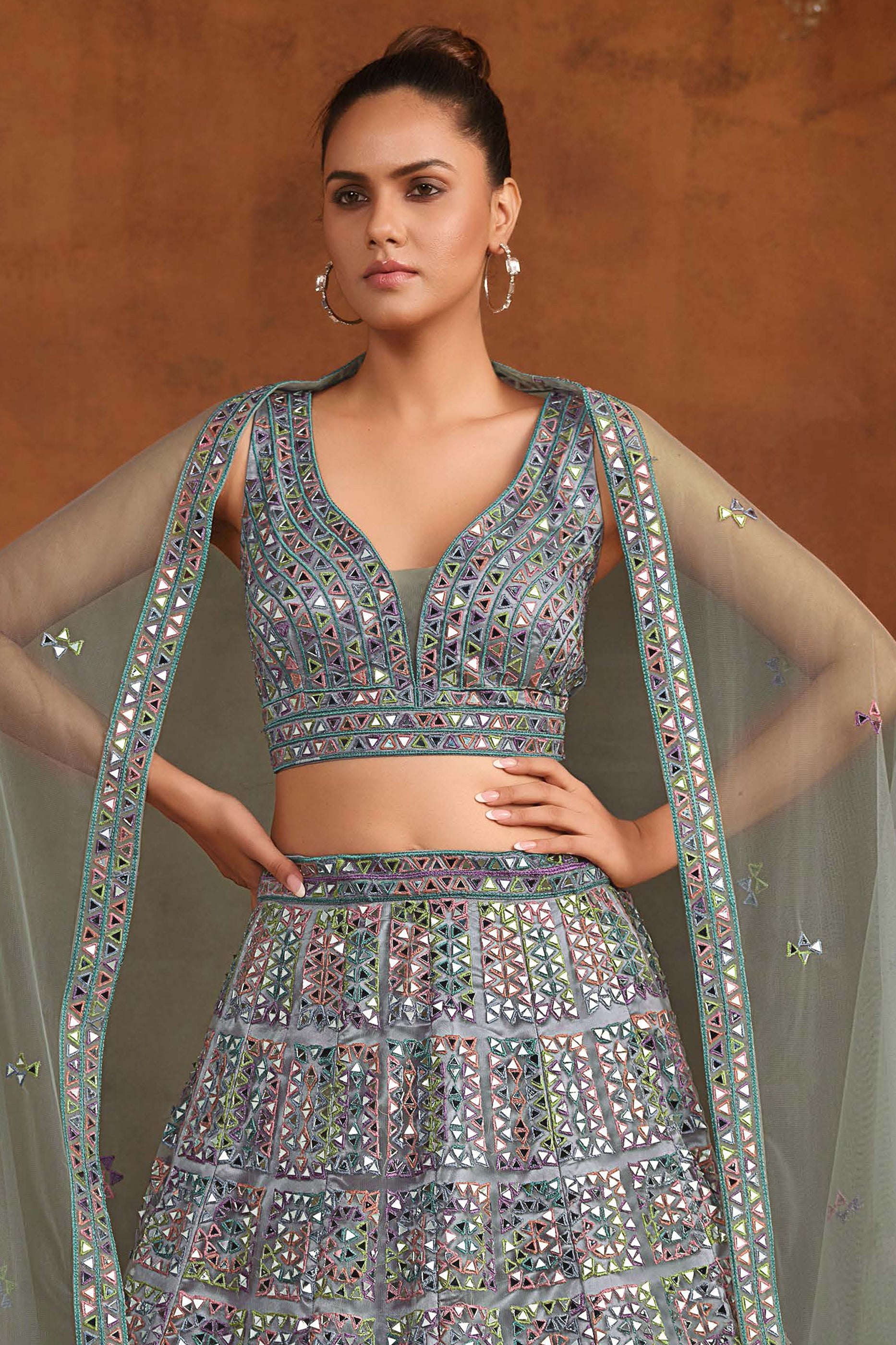 Dusty Grey Embroidered Semi-Stitched Net Lehenga-SAR10342_4_SareeButa.com