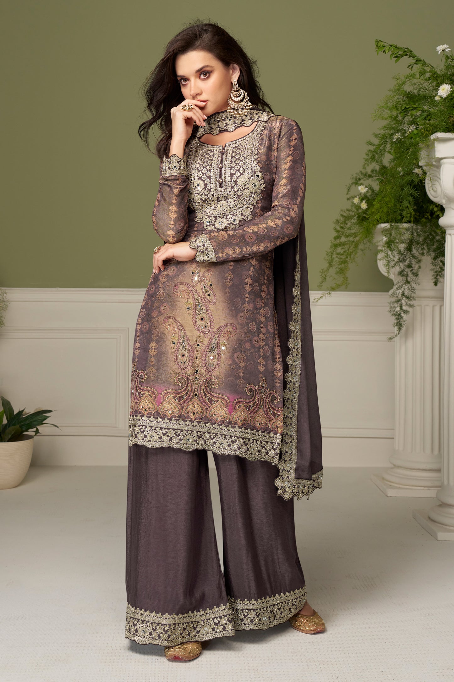 Dusty Mauve Readymade Embroidered Chinon Suit-SAR12218_1_SareeButa.com