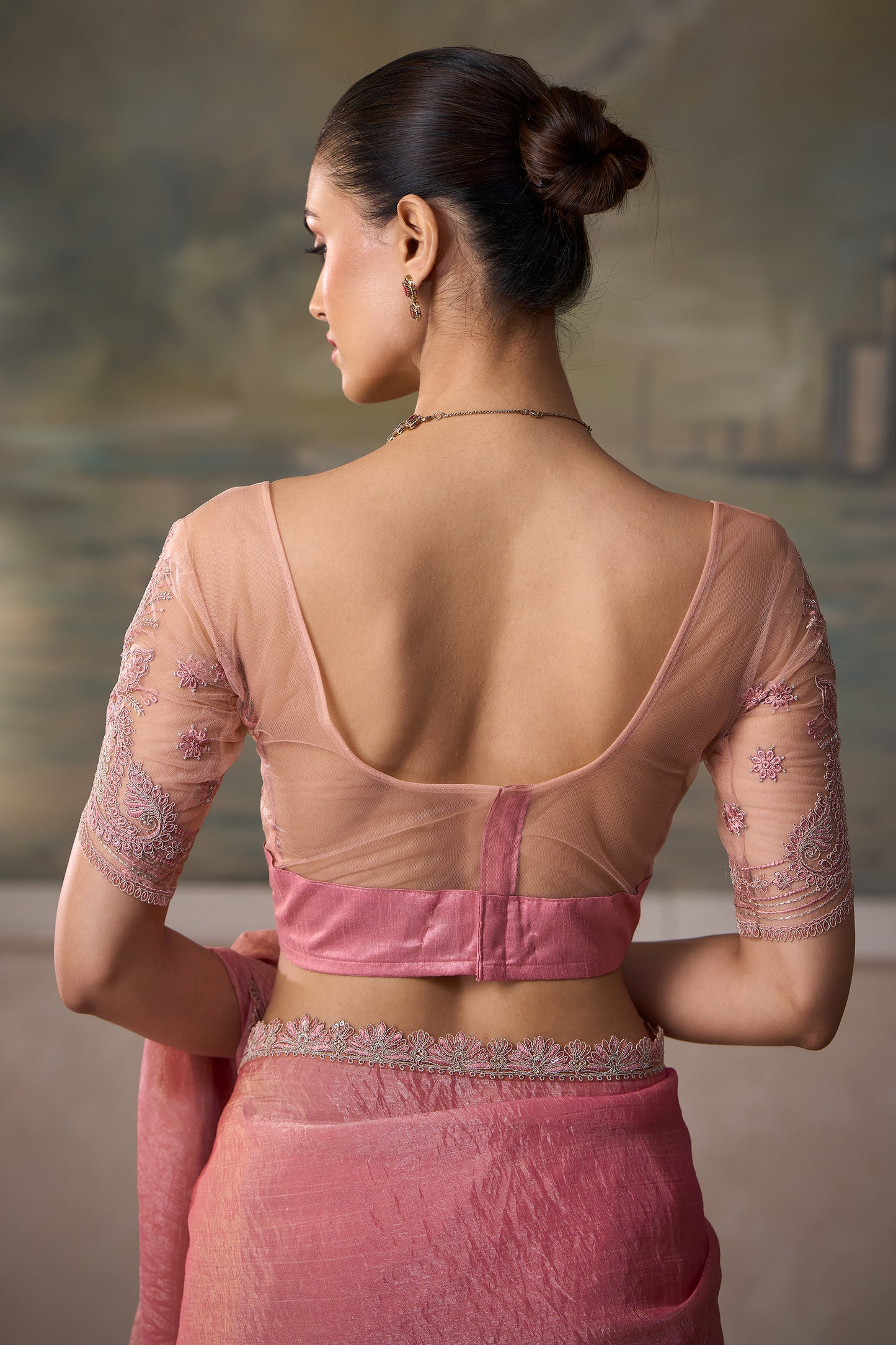 Dusty Pink Embroidered Crushed Tissue Saree-SAR13180_4_SareeButa.com