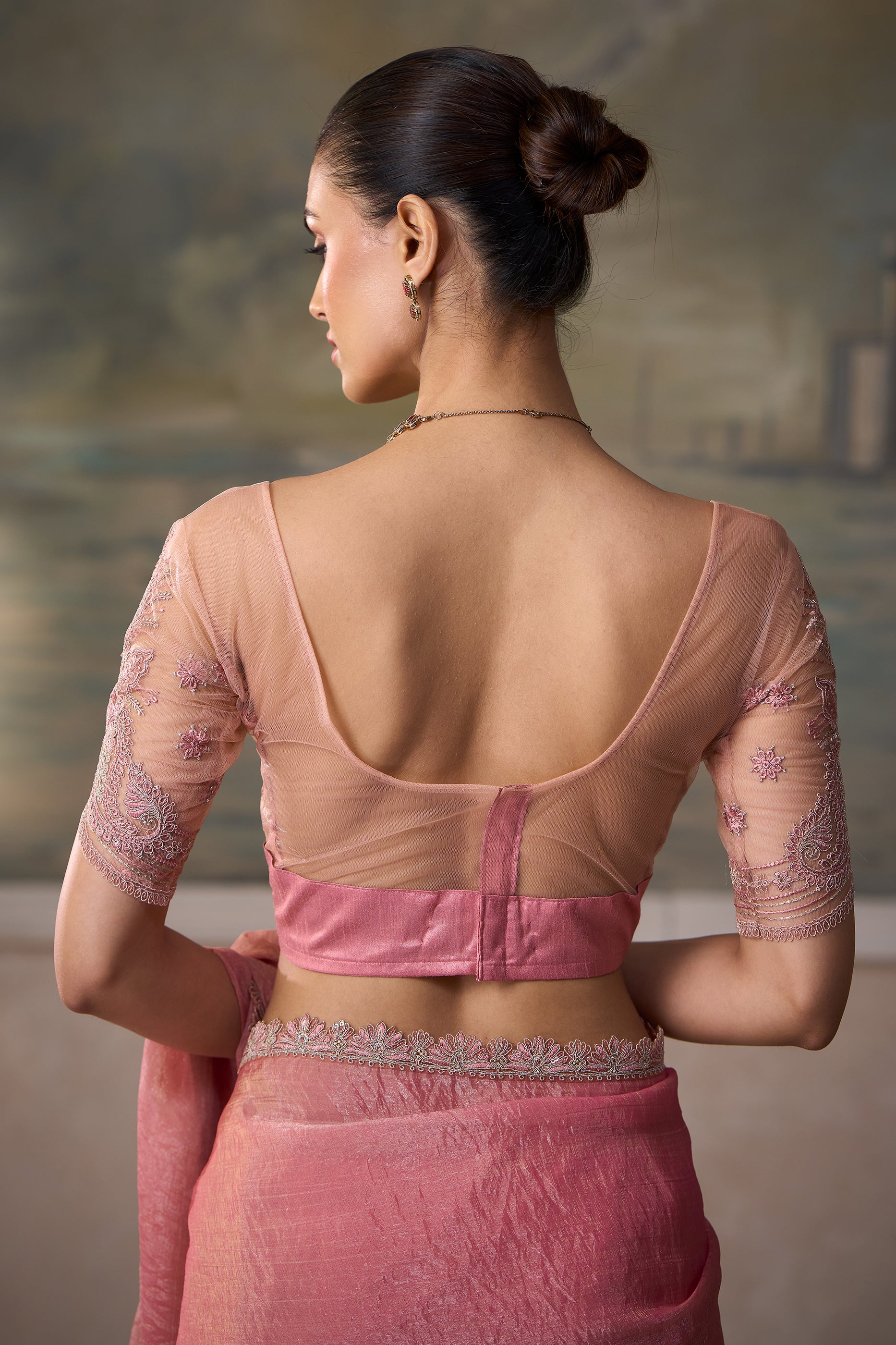 Dusty Pink Embroidered Crushed Tissue Saree-SAR13180_4_SareeButa.com