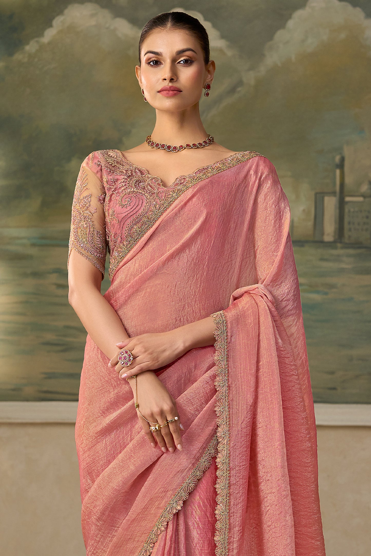 Dusty Pink Embroidered Crushed Tissue Saree-SAR13180_5_SareeButa.com