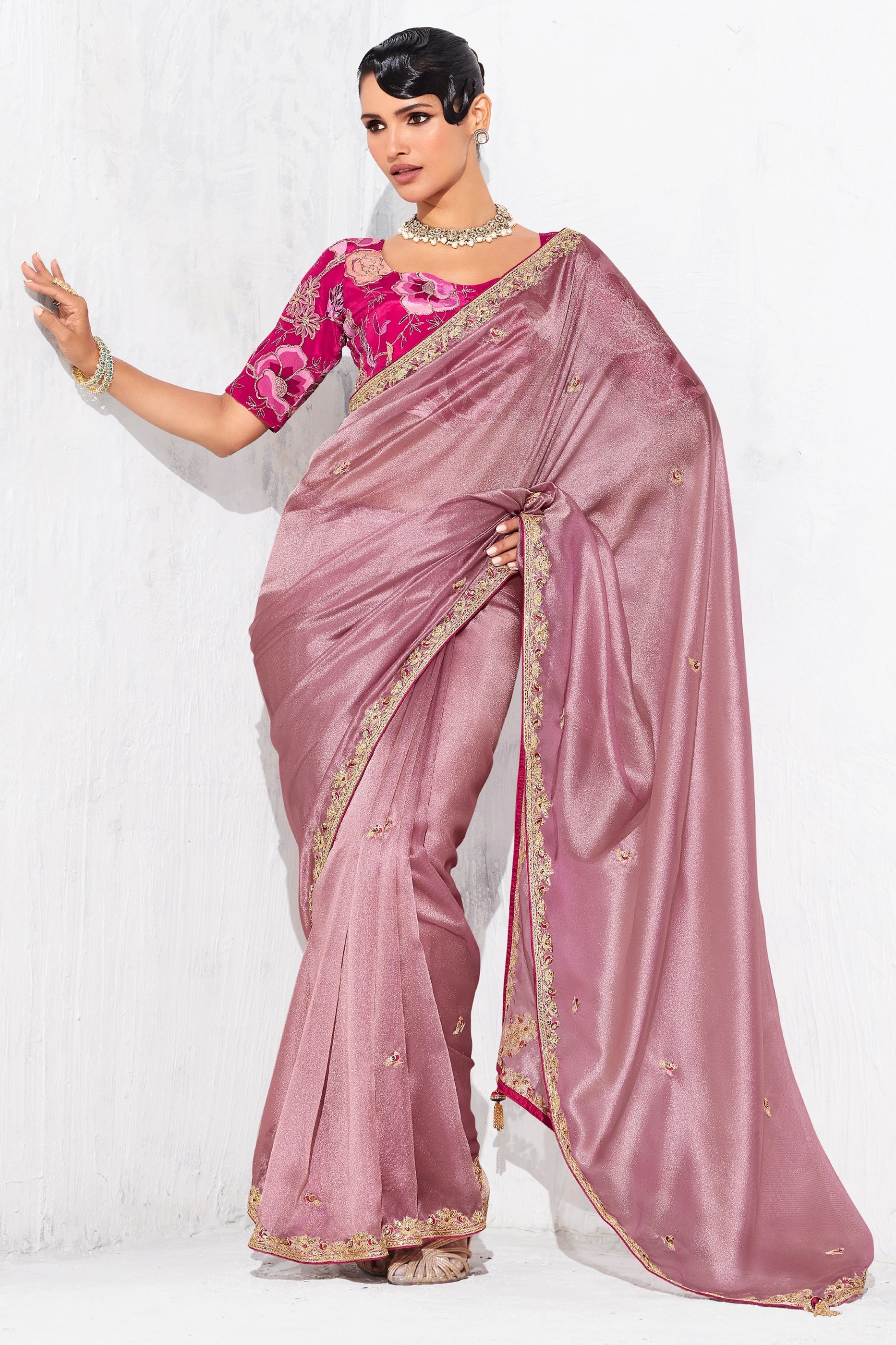 Dusty Pink Embroidered Tissue Organza Saree-SAR10560_1_SareeButa.com