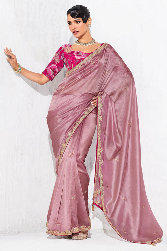 Dusty Pink Embroidered Tissue Organza Saree-SAR10560_1_SareeButa.com