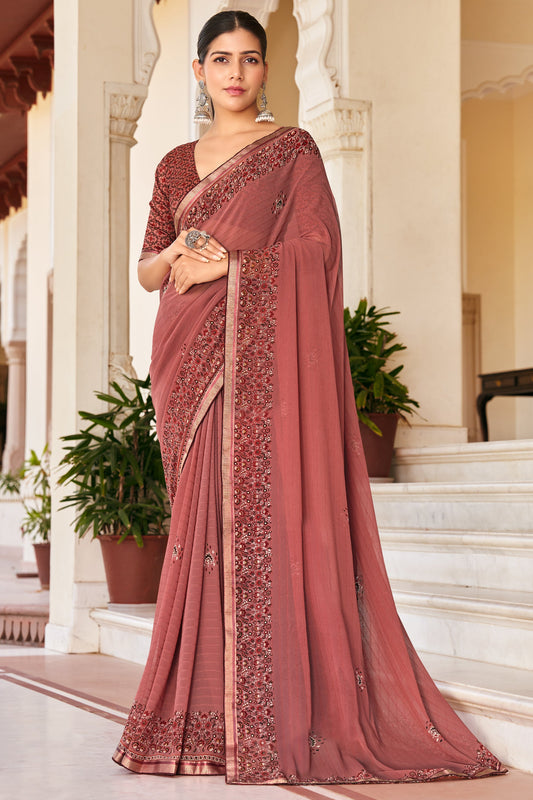 Dusty Pink Printed Georgette Saree-SAR10152_1_SareeButa.com