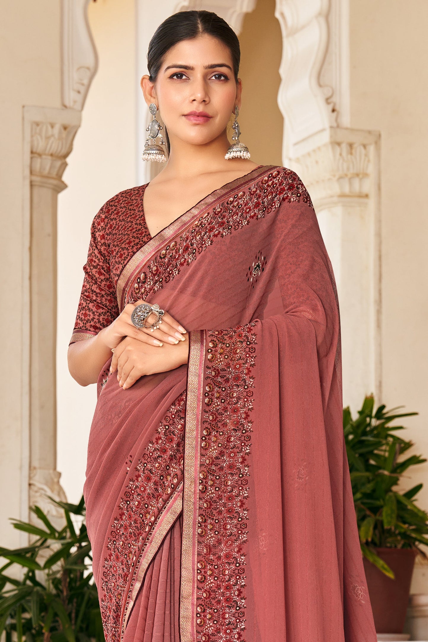 Dusty Pink Printed Georgette Saree-SAR10152_3_SareeButa.com