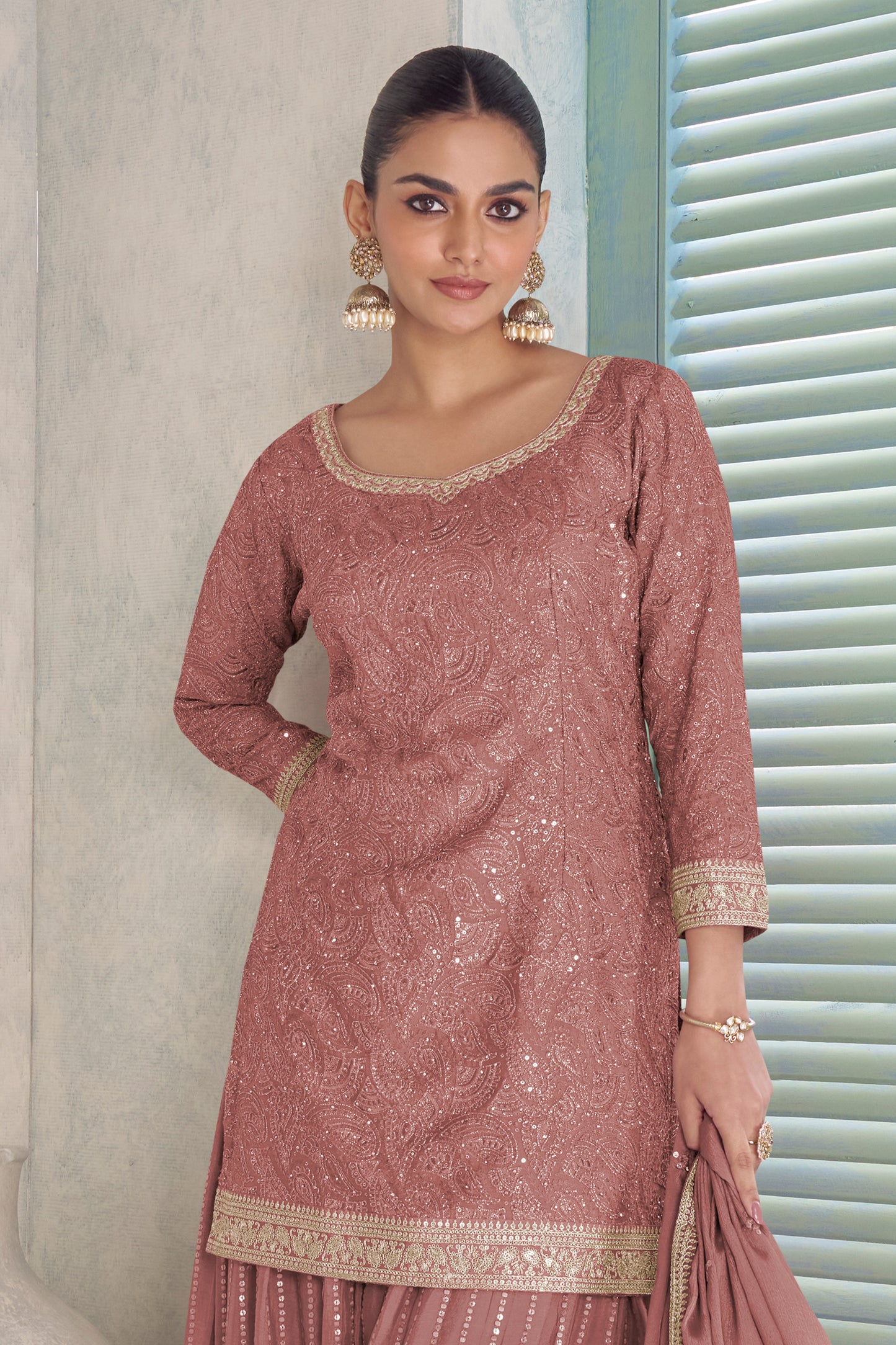 Dusty Pink Readymade Embroidered Chinon Suit-SAR12239_3_SareeButa.com