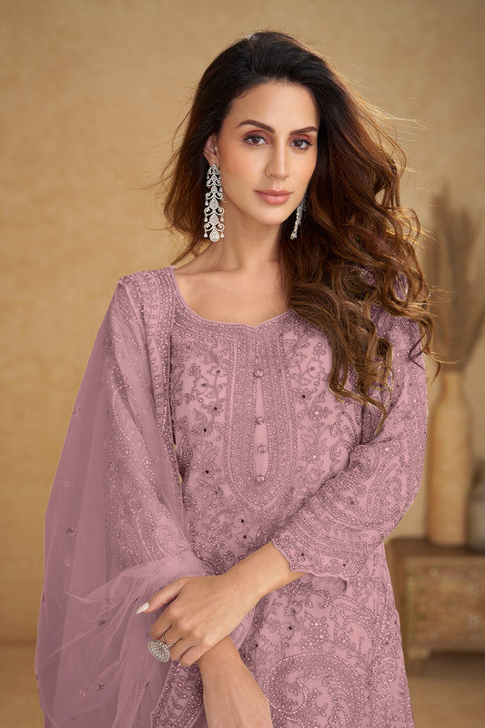 Dusty Pink Readymade Embroidered Net Suit-SAR13208_2_SareeButa.com
