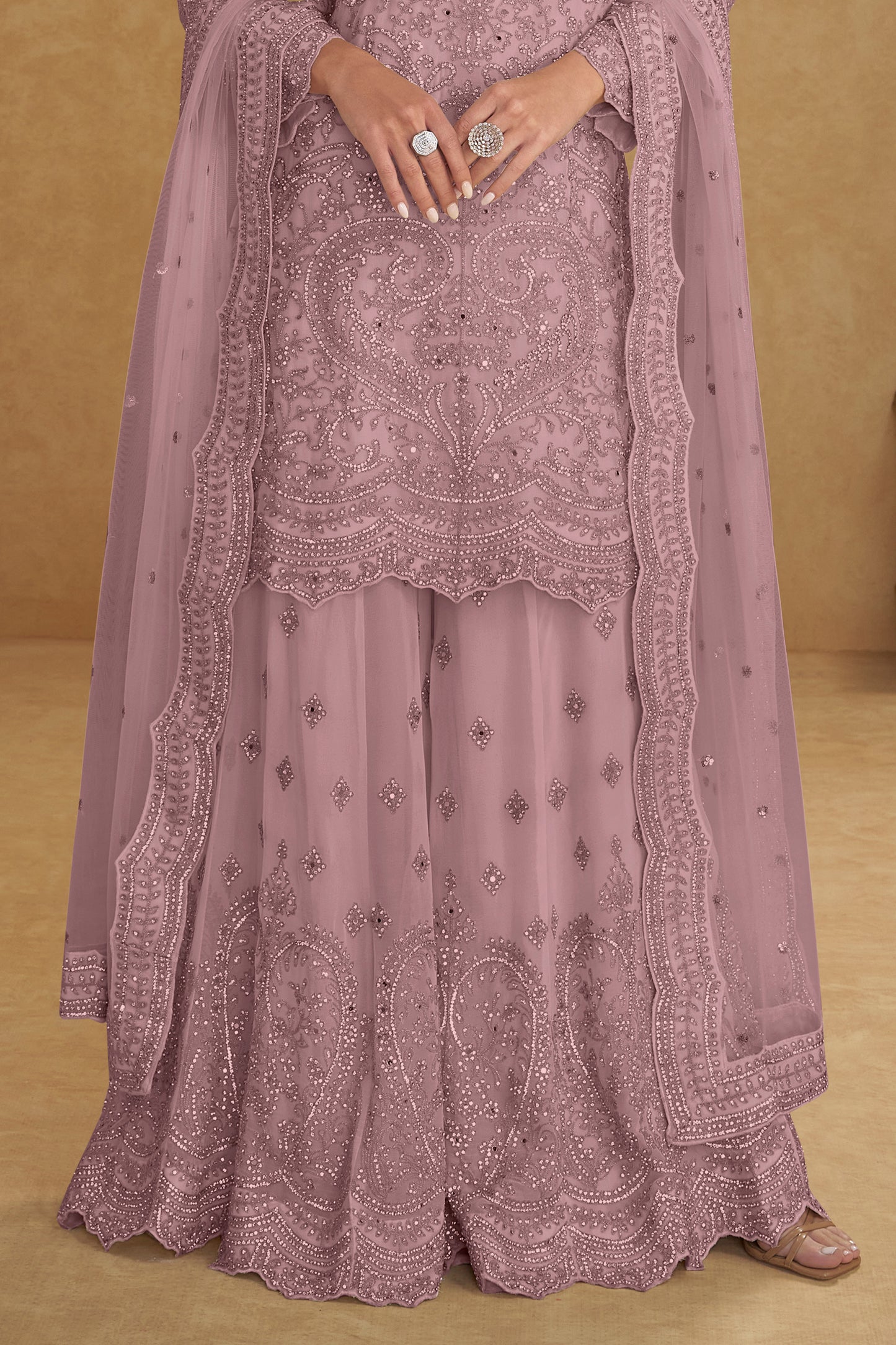 Dusty Pink Readymade Embroidered Net Suit-SAR13208_4_SareeButa.com