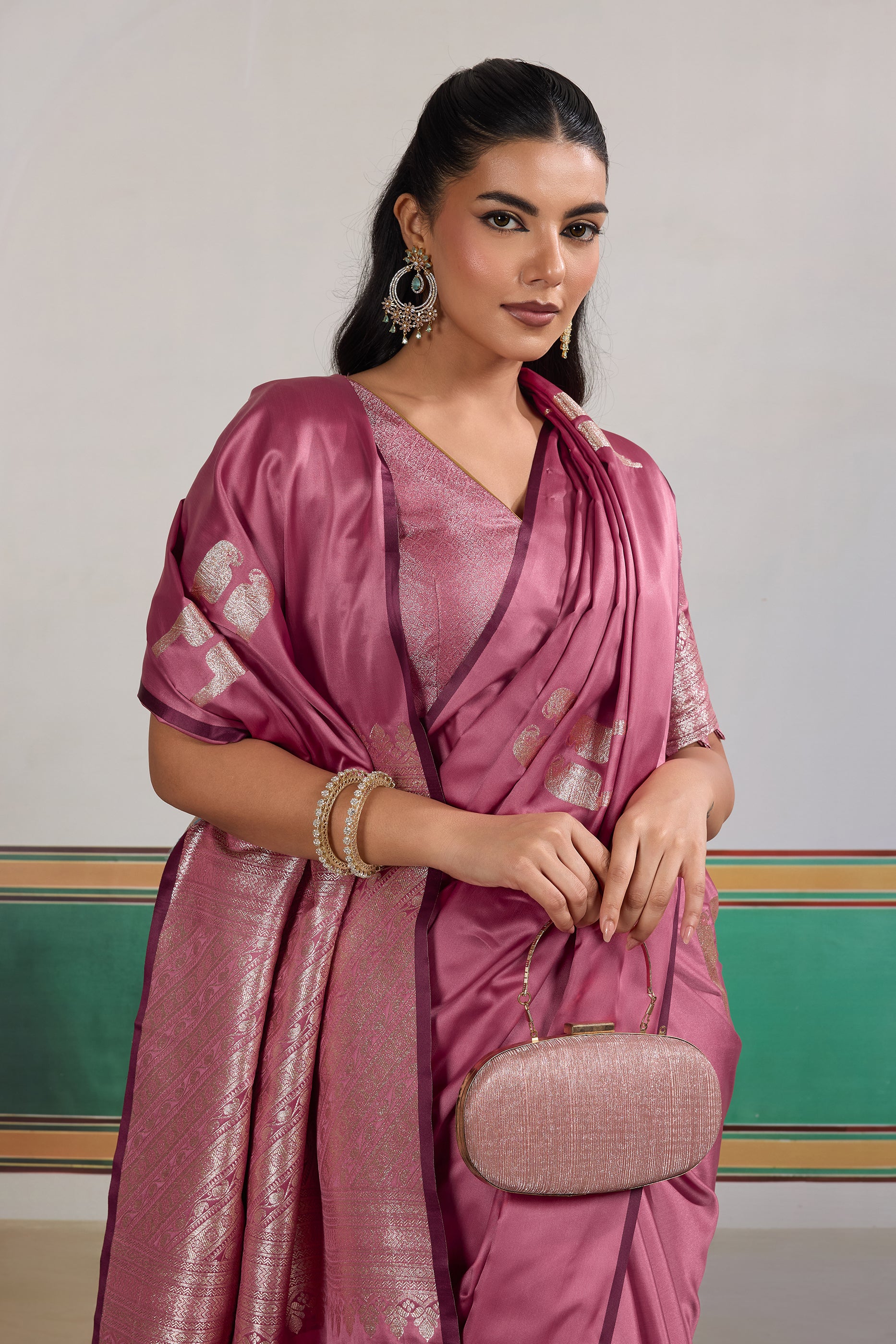 Dusty Pink Woven Satin Saree-SAR12292_2_SareeButa.com