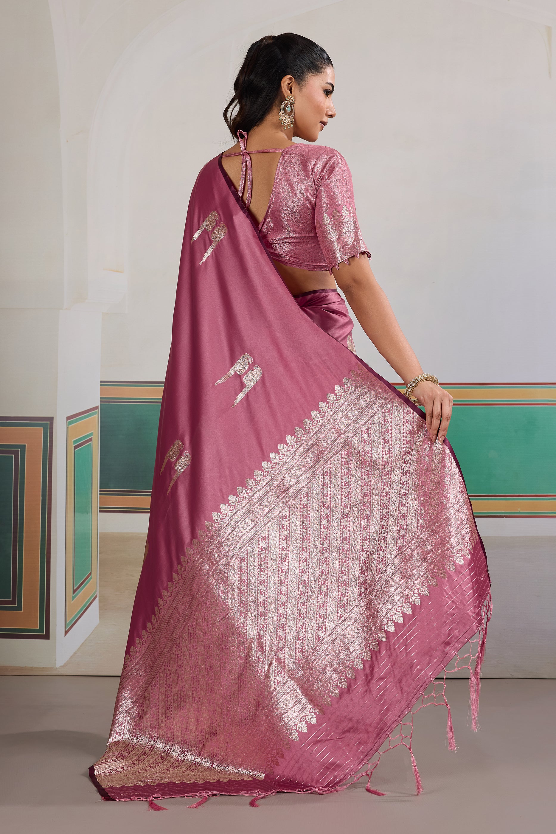 Dusty Pink Woven Satin Saree-SAR12292_4_SareeButa.com
