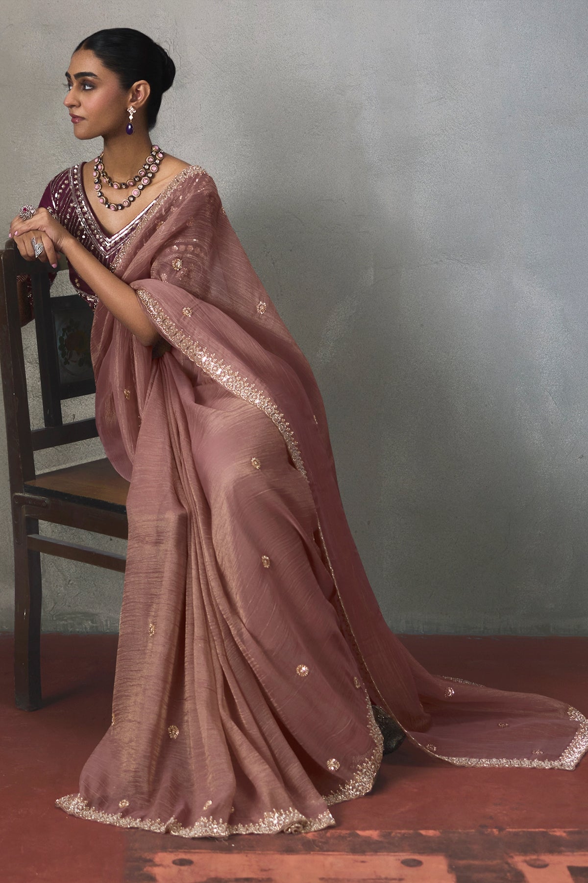 Dusty Rose Embroidered Silk Saree-SAR13401_3_SareeButa.com