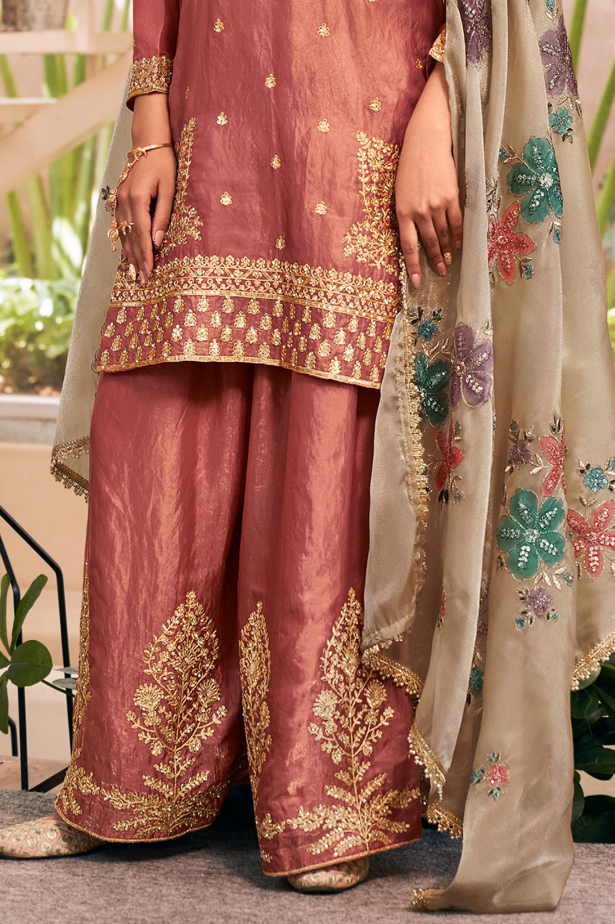 Dusty Rose Fendy Silk Embroidered Palazzo Suit-SAR13546_4_SareeButa.com