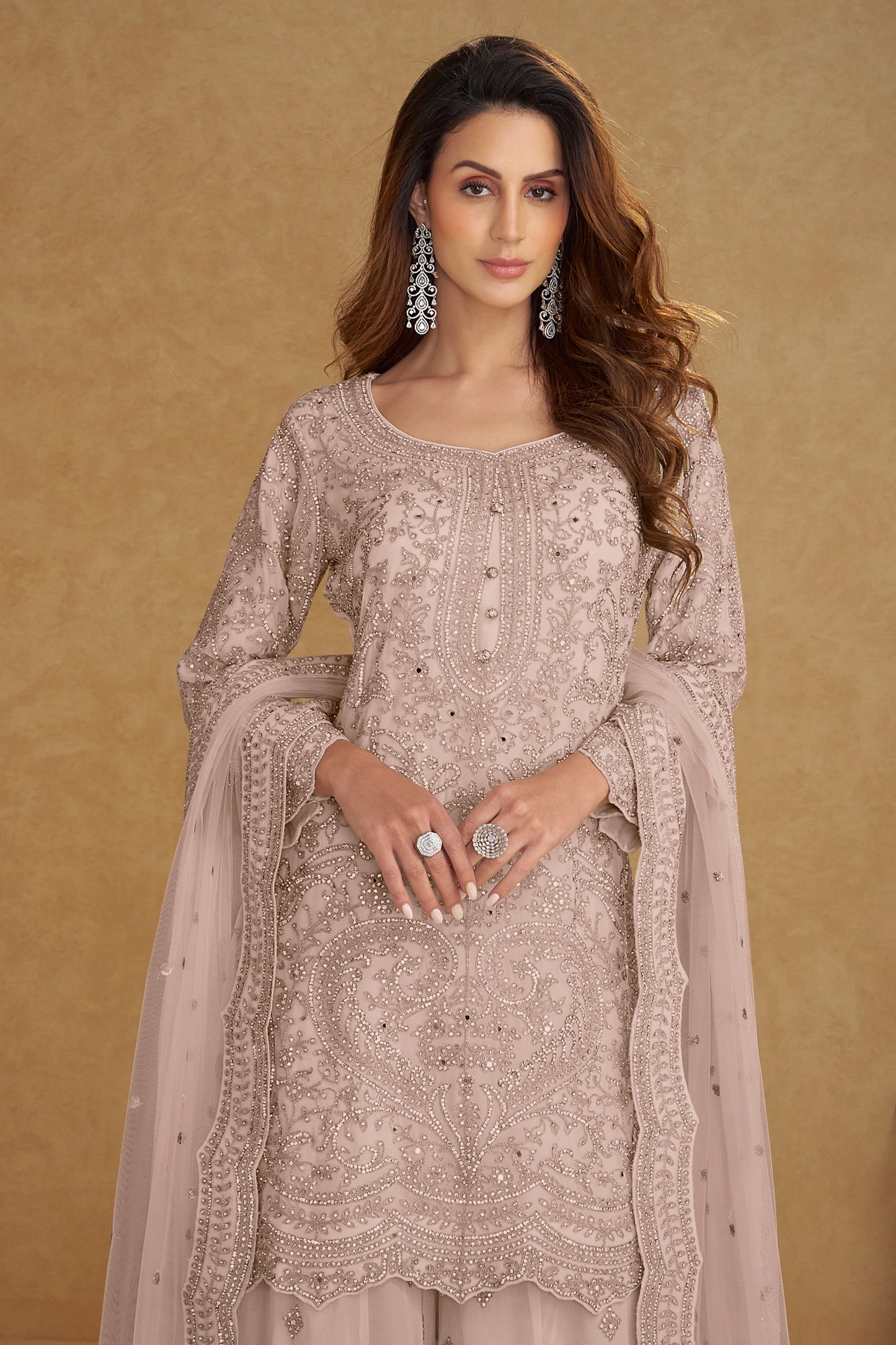 Dusty Rose Readymade Embroidered Net Suit-SAR13210_3_SareeButa.com