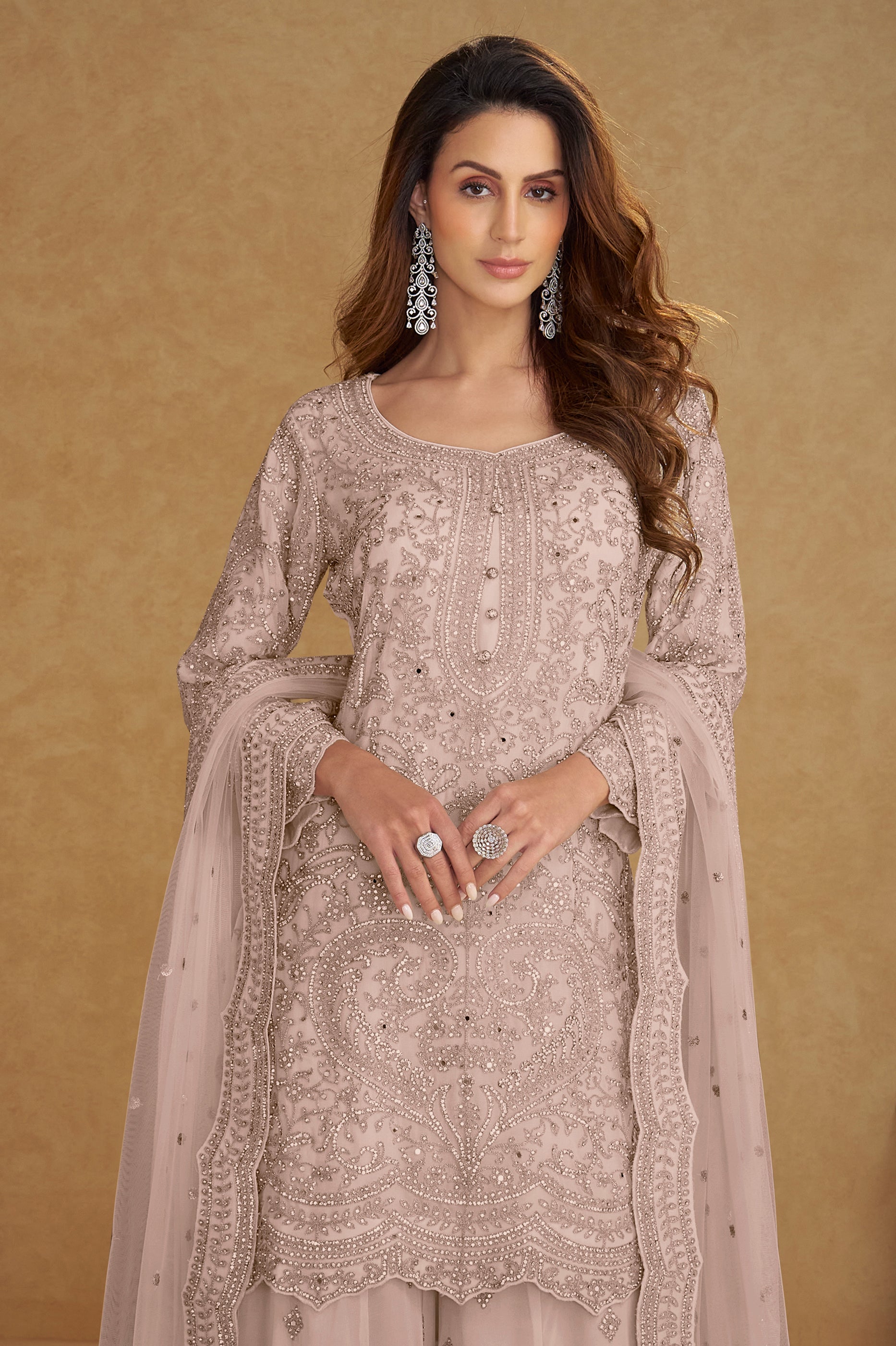 Dusty Rose Readymade Embroidered Net Suit-SAR13210_3_SareeButa.com