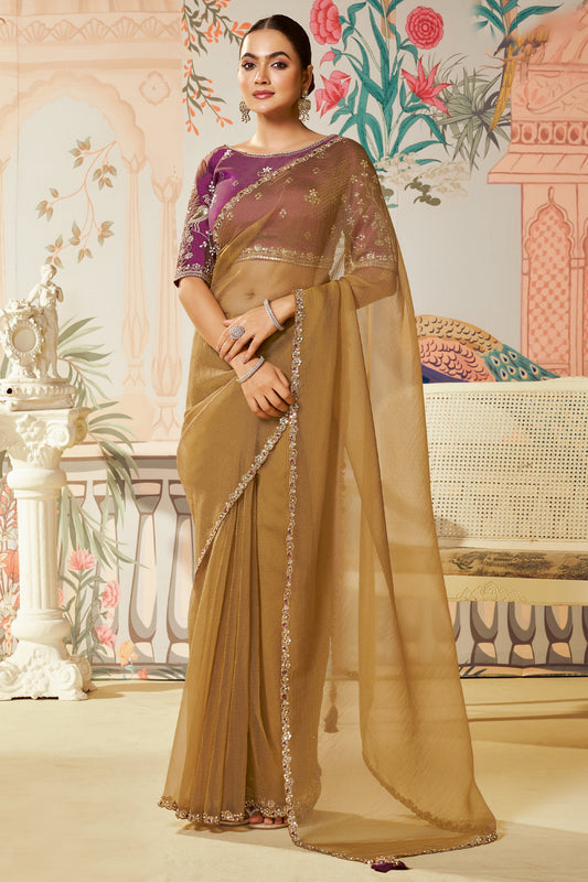 Dusty Yellow Satin Organza Silk Saree-SAR10470_1_SareeButa.com