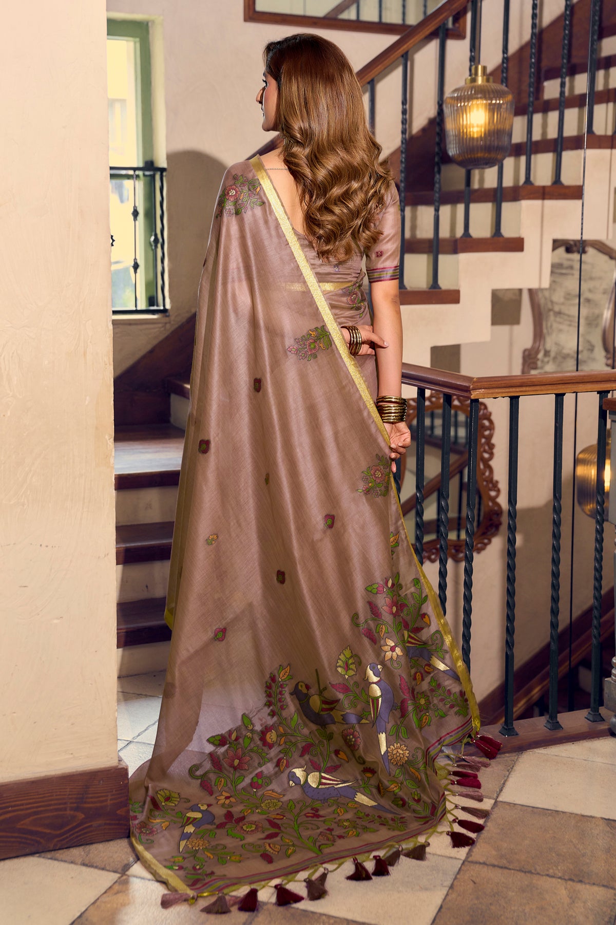 Earthy Brown Cotton Saree with Kalamkari Motifs-SAR12950_3_SareeButa.com