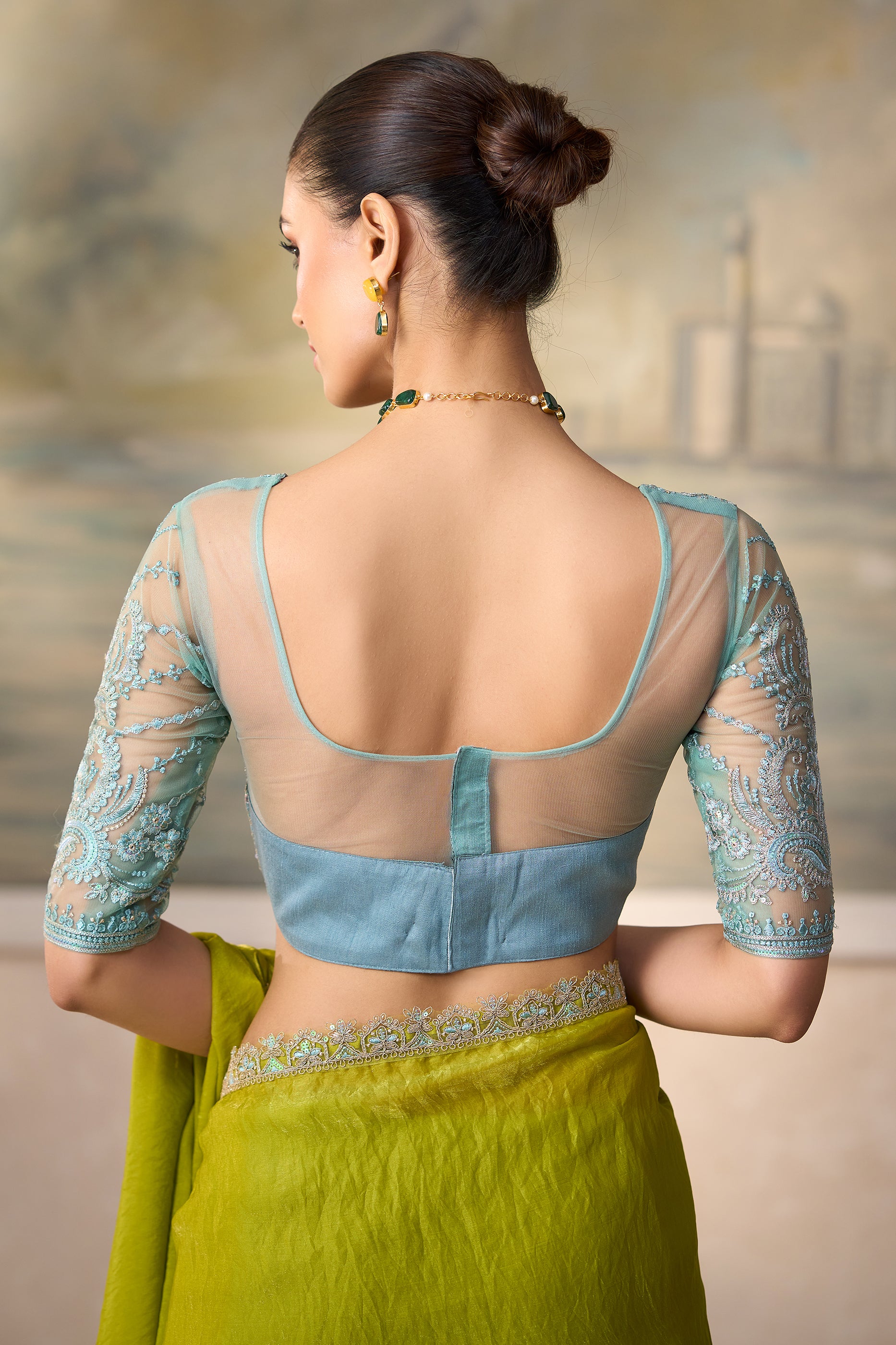 Electric Green Embroidered Satin Saree-SAR13186_4_SareeButa.com