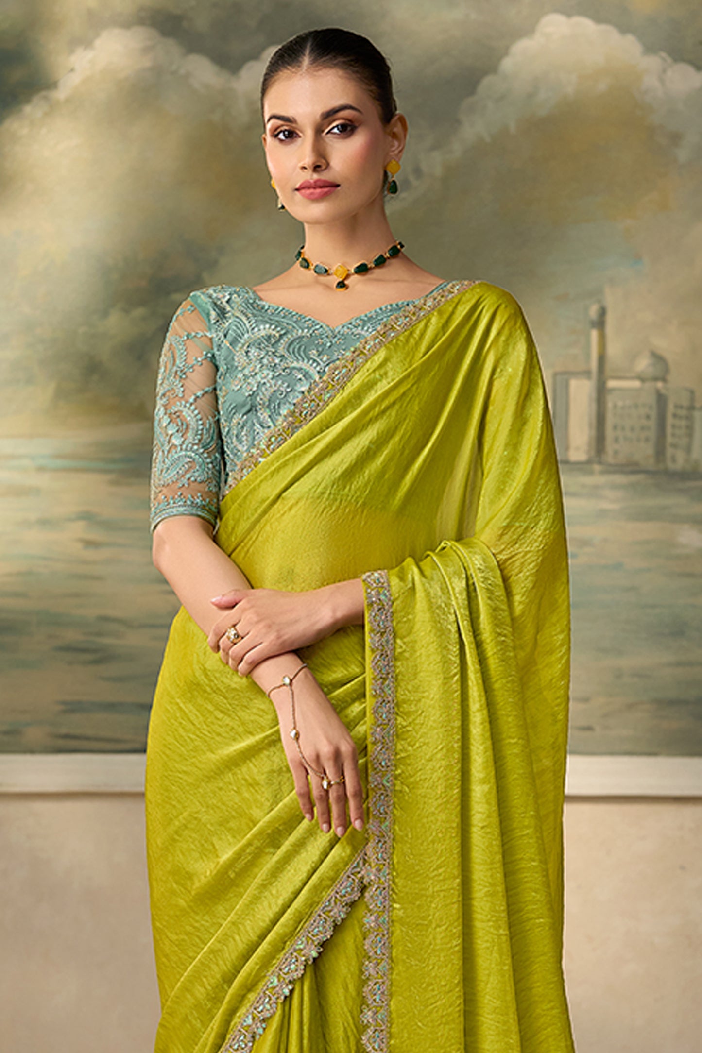 Electric Green Embroidered Satin Saree-SAR13186_5_SareeButa.com