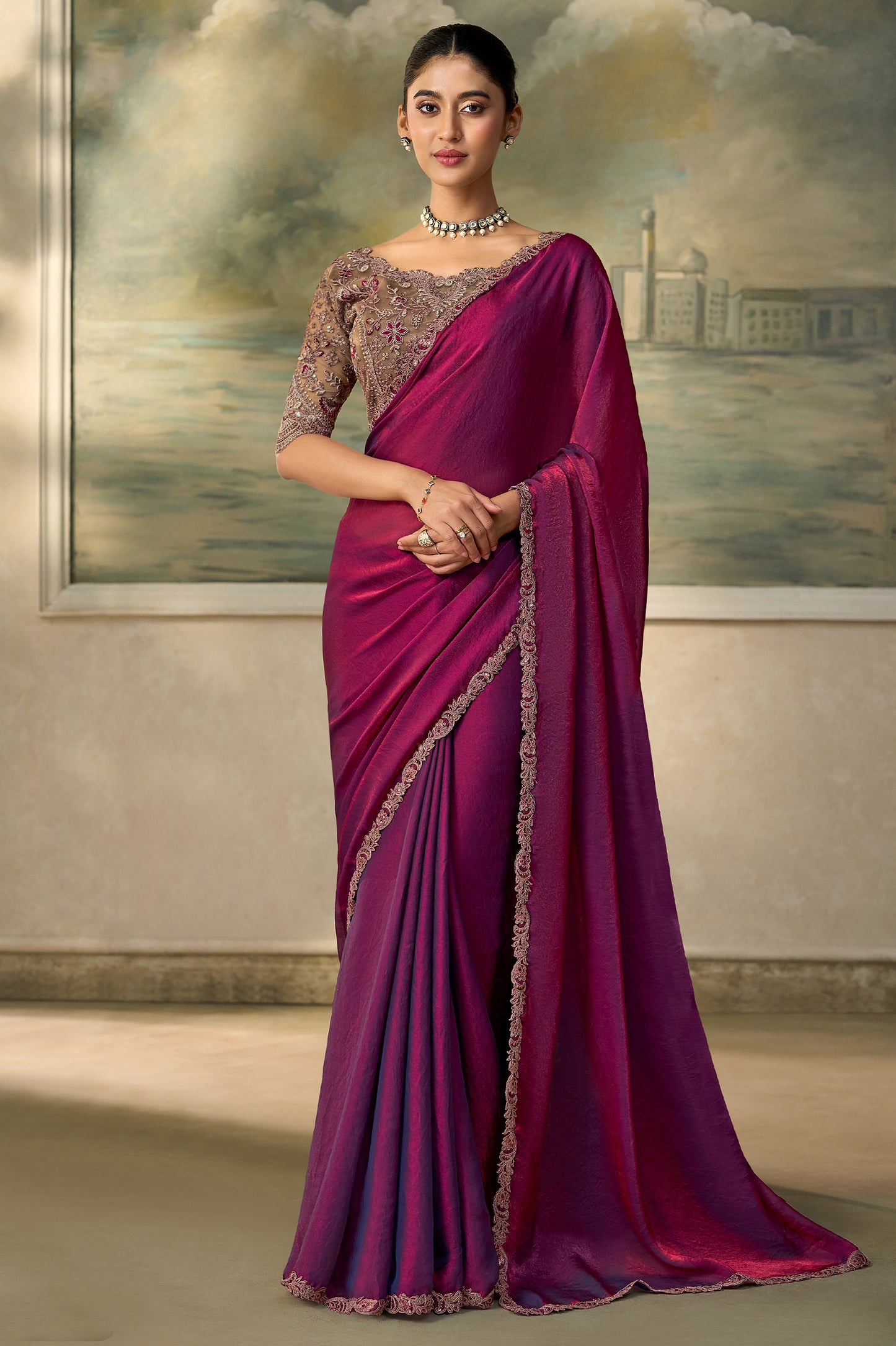 Electric Wine Embroidered Satin Silk Saree-SAR13173_1_SareeButa.com
