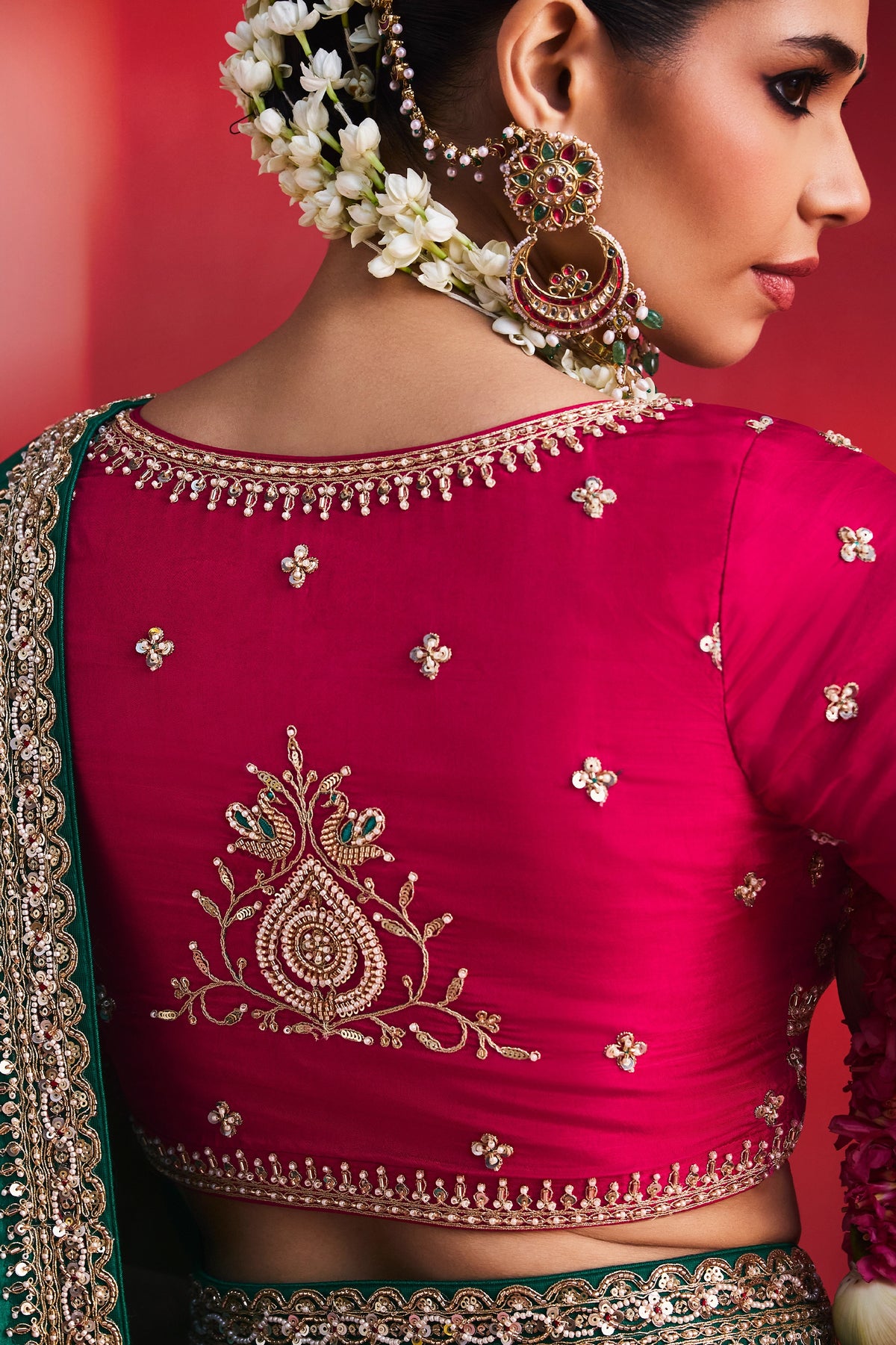Emerald Green Chiffon Zari Border Saree-SAR13304_3_SareeButa.com