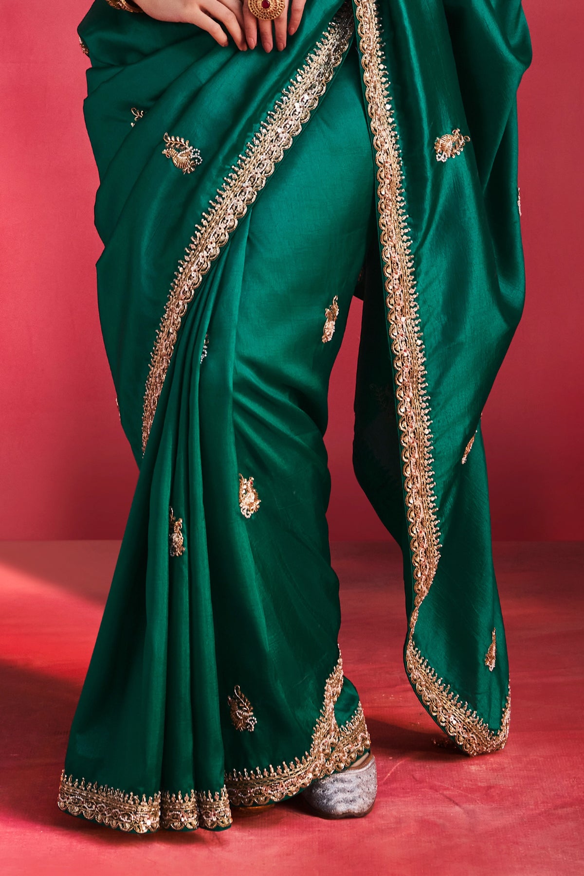 Emerald Green Chiffon Zari Border Saree-SAR13304_6_SareeButa.com