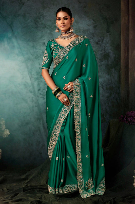 Emerald Green Embroidered Satin Silk Saree-SAR11124_1_SareeButa.com