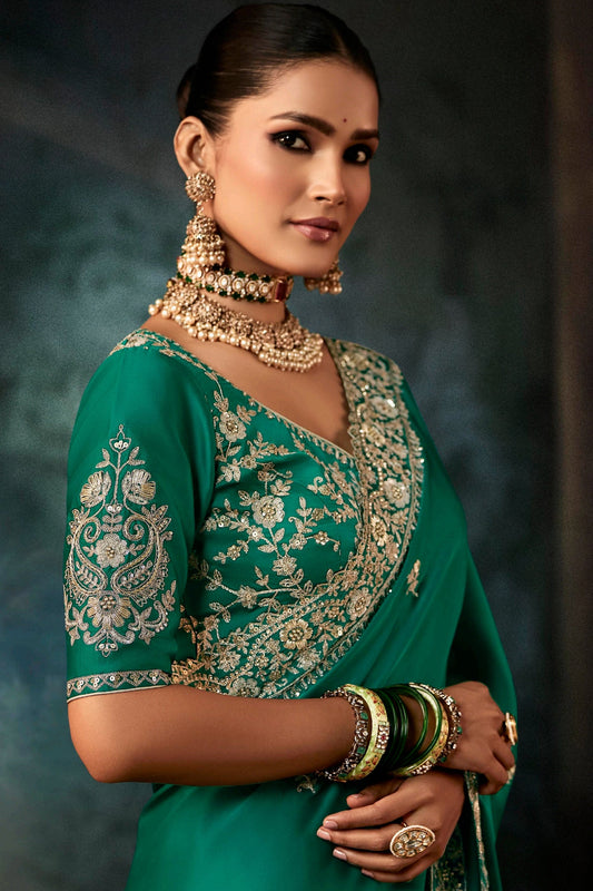 Emerald Green Embroidered Satin Silk Saree-SAR11124_2_SareeButa.com