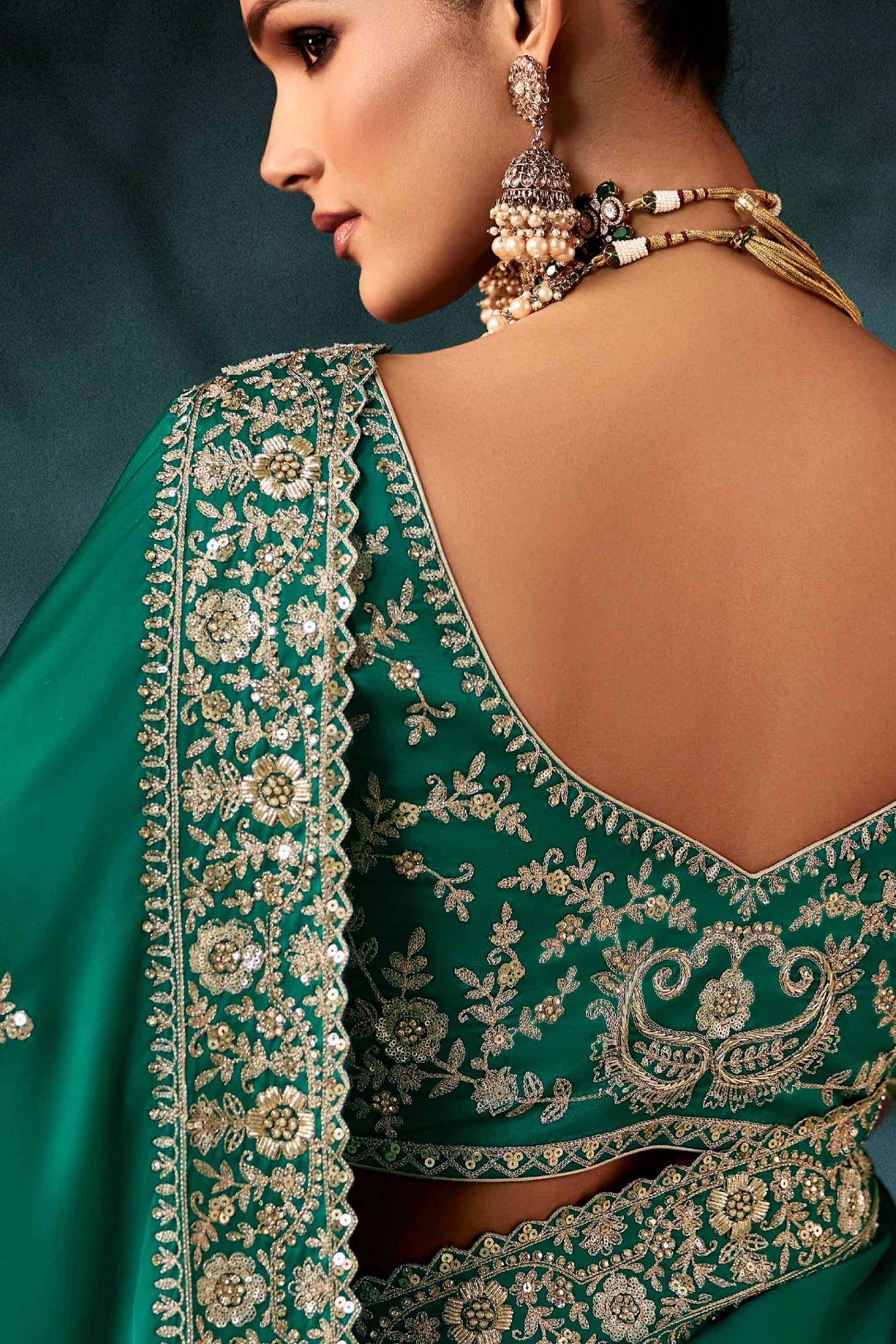 Emerald Green Embroidered Satin Silk Saree-SAR11124_4_SareeButa.com