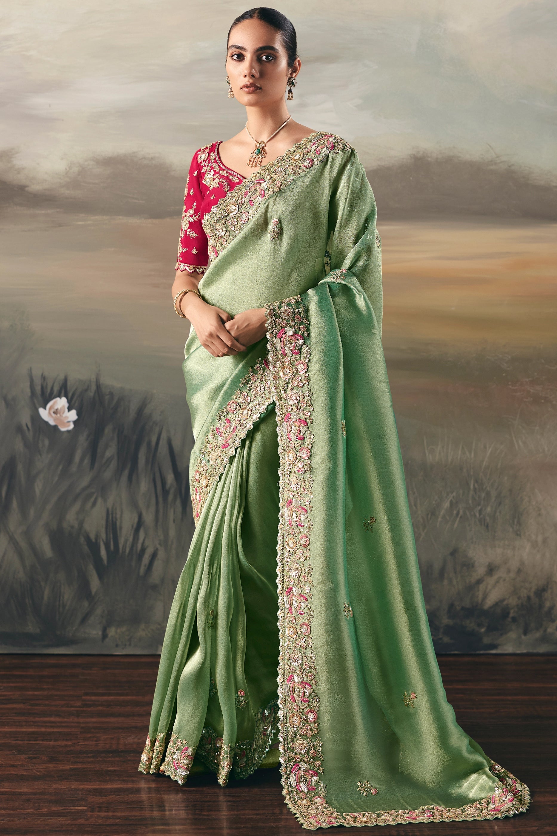 Emerald Green Embroidered Tissue Saree-SAR10835_1_SareeButa.com